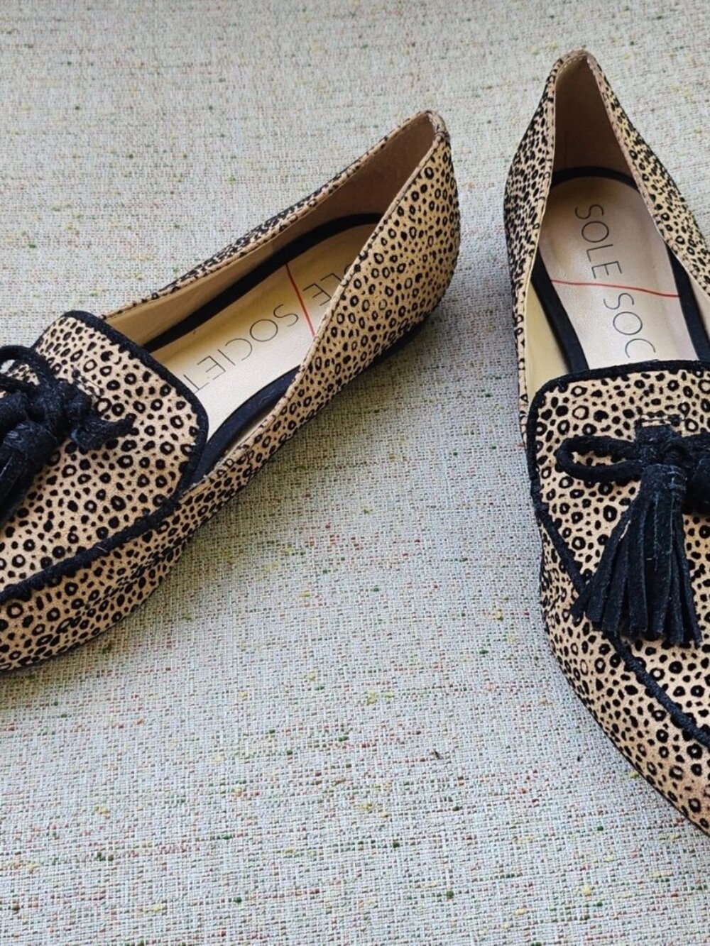Sole Society Loafer Shoes Flat SO-HADLEE Tassel Bow Leather/Textile Size 8M 38.5 - Picture 3 of 12